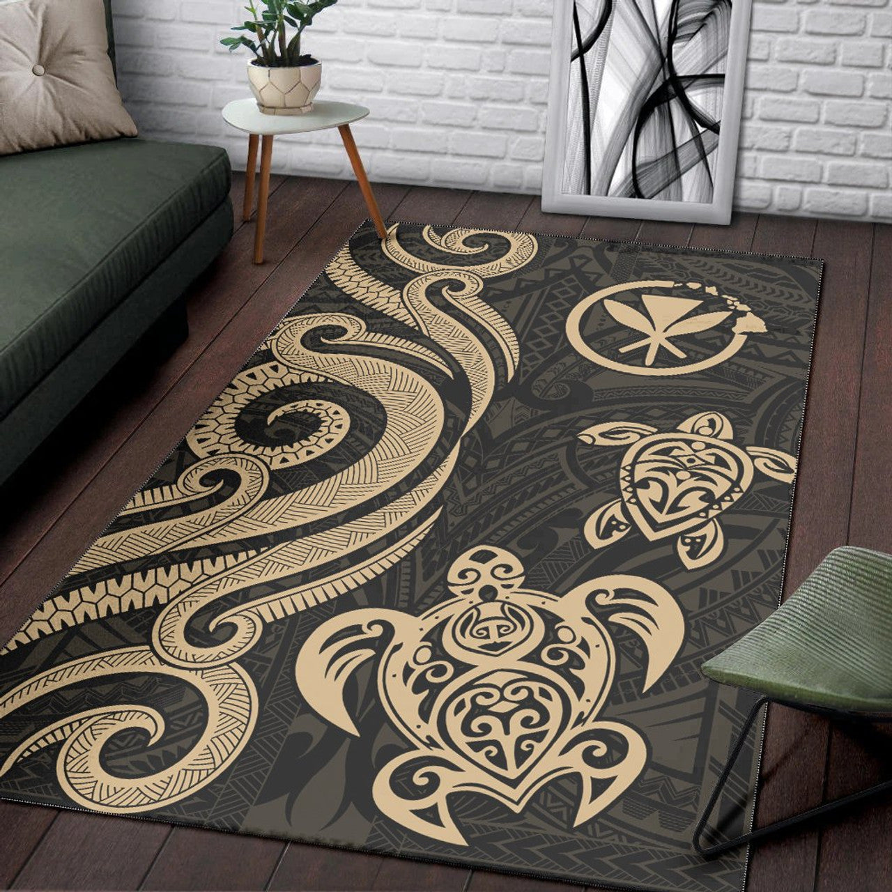Hawaii Gold Tentacle Turtle Area Rug