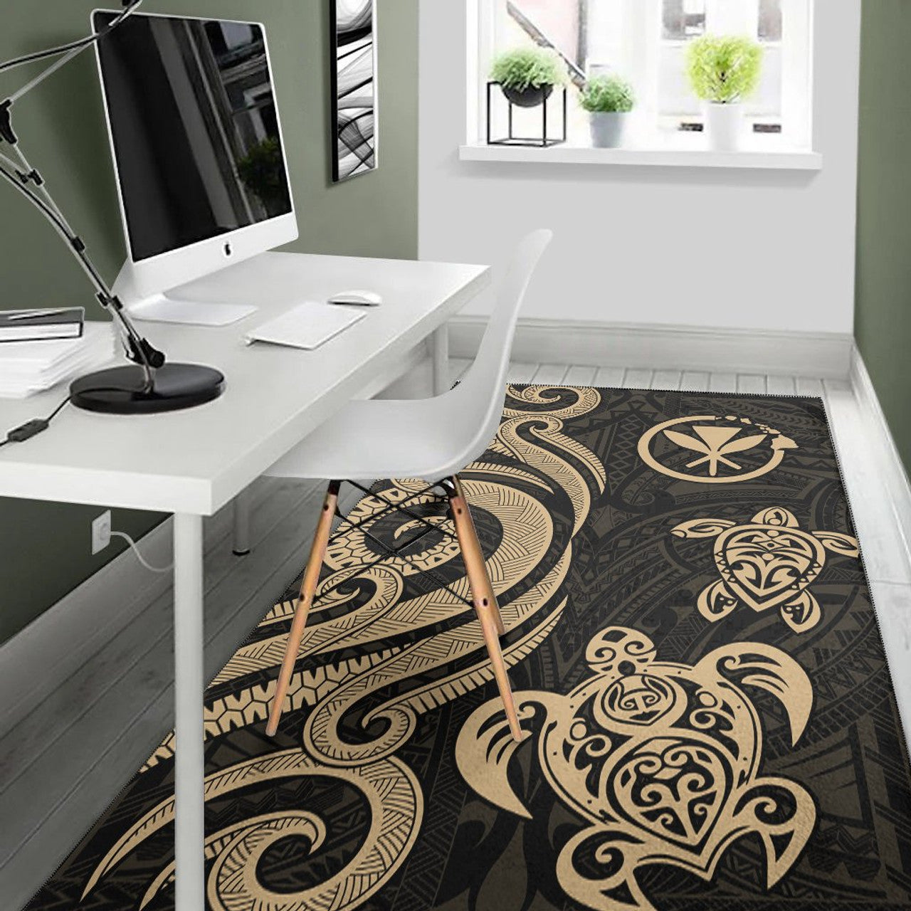 Hawaii Gold Tentacle Turtle Area Rug