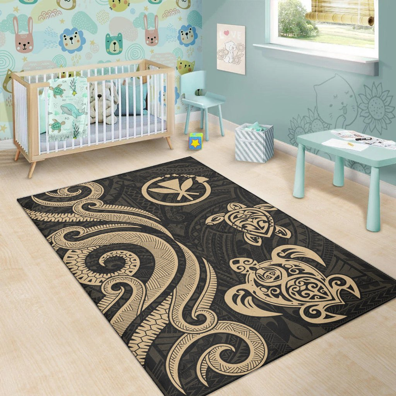 Hawaii Gold Tentacle Turtle Area Rug