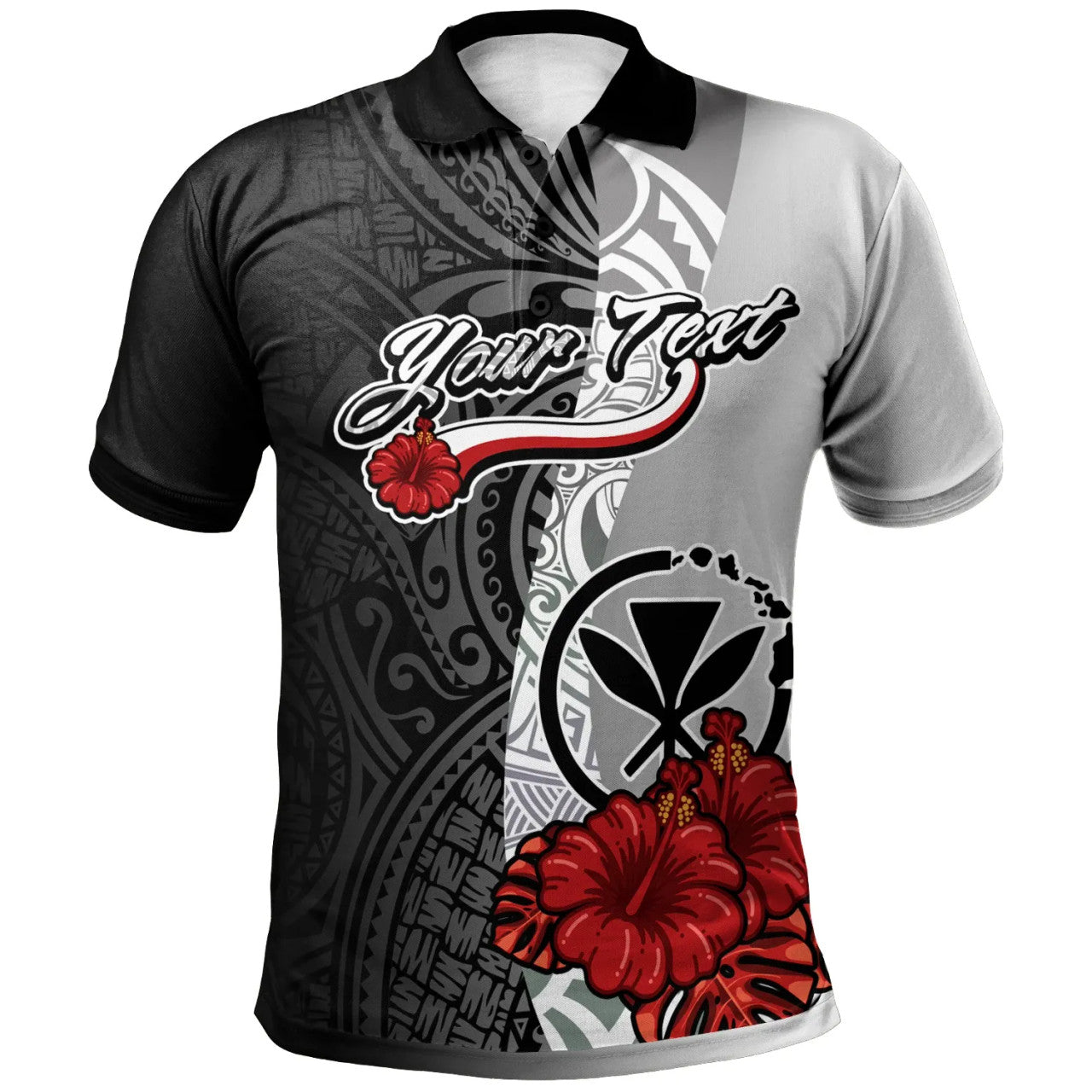 Hawaii Polynesian Custom Personalised Polo Shirt - Coat Of Arm With Hibiscus White - AL01