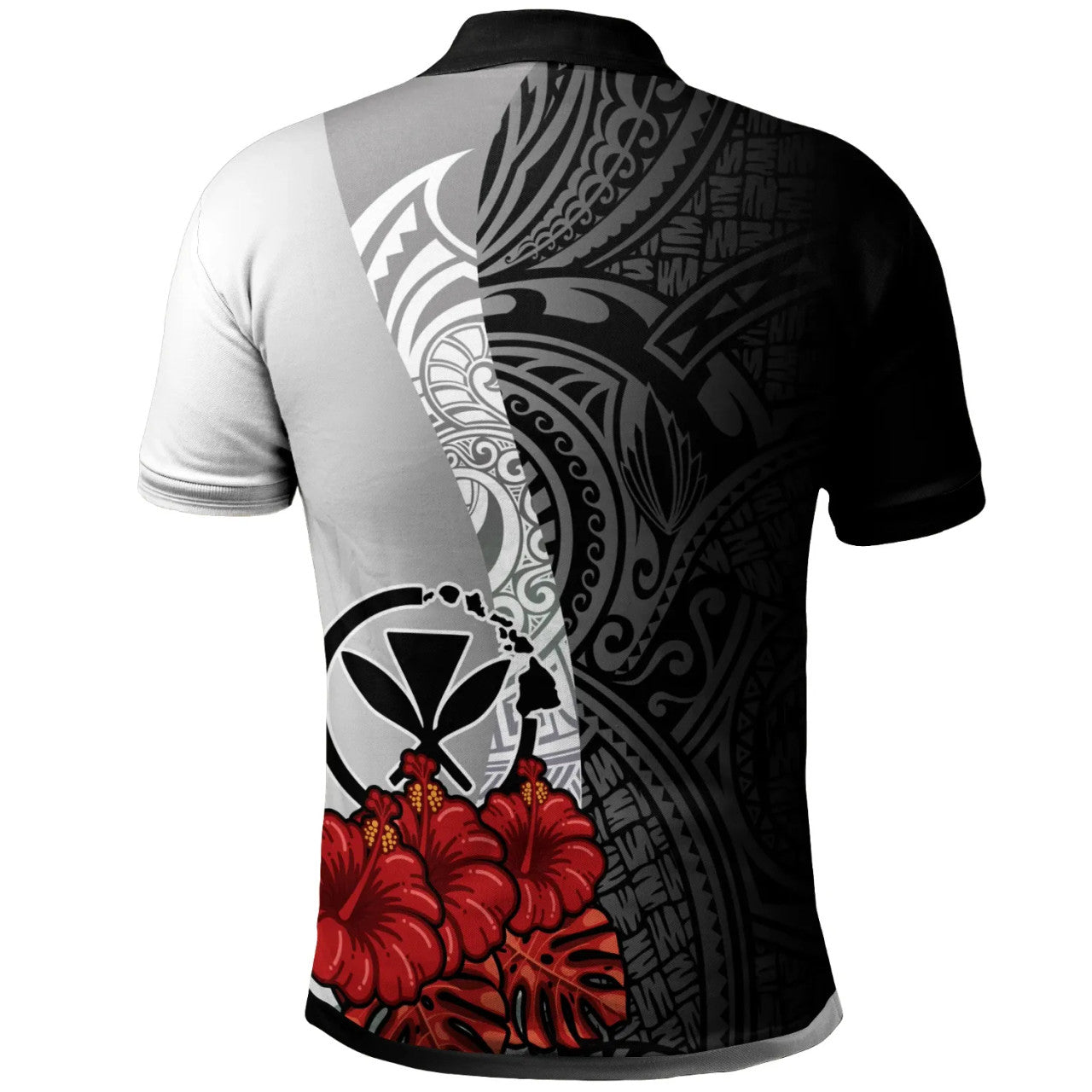 Hawaii Polynesian Custom Personalised Polo Shirt - Coat Of Arm With Hibiscus White - AL01