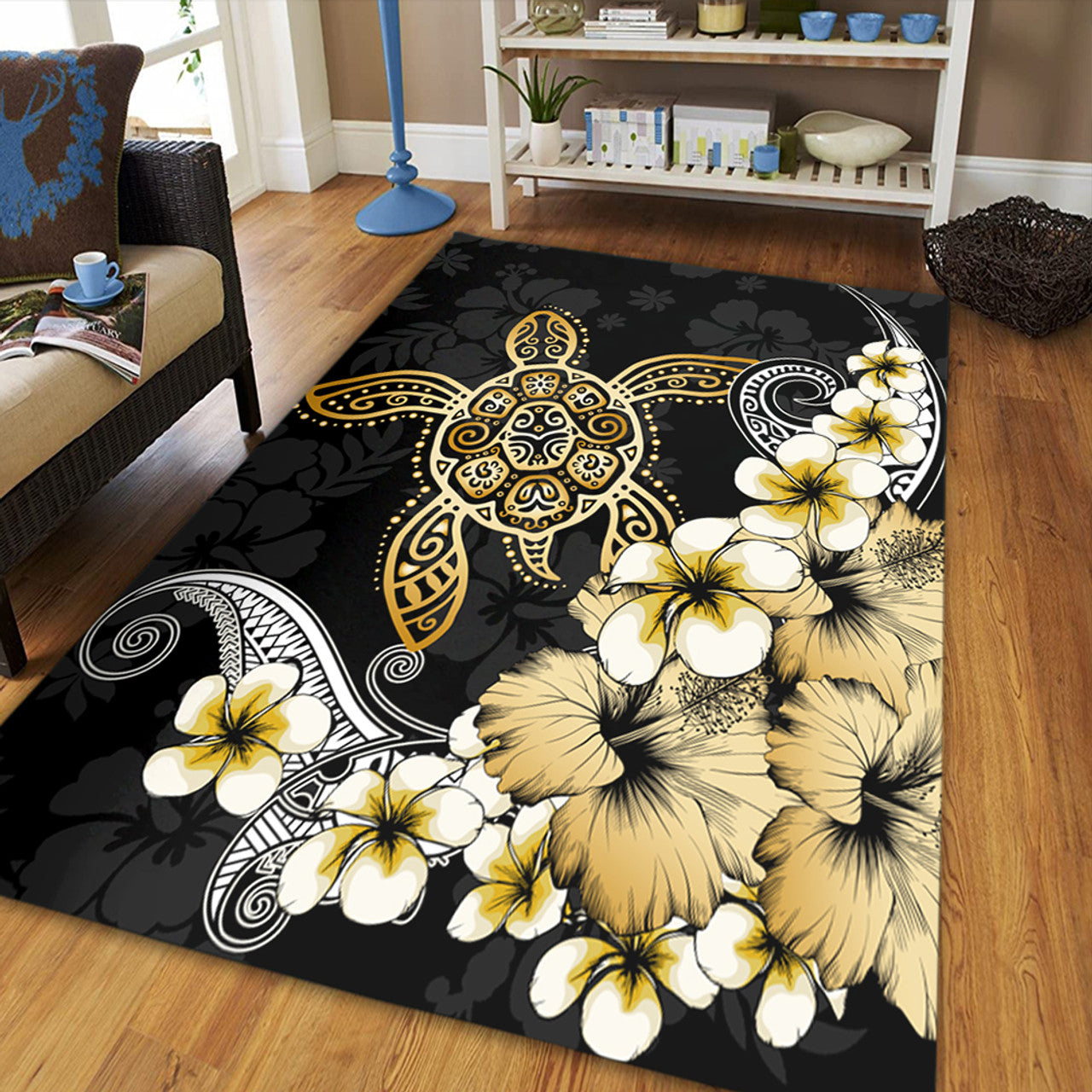 Hawaii Turtle Gold Tropical Area Rug