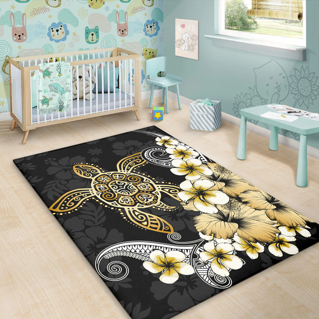 Hawaii Turtle Gold Tropical Area Rug
