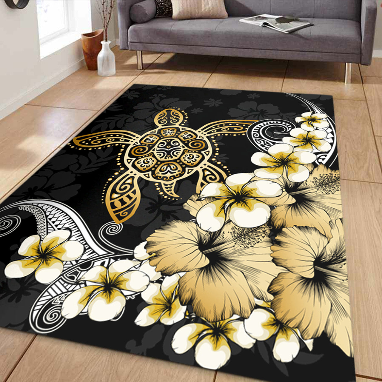 Hawaii Turtle Gold Tropical Area Rug