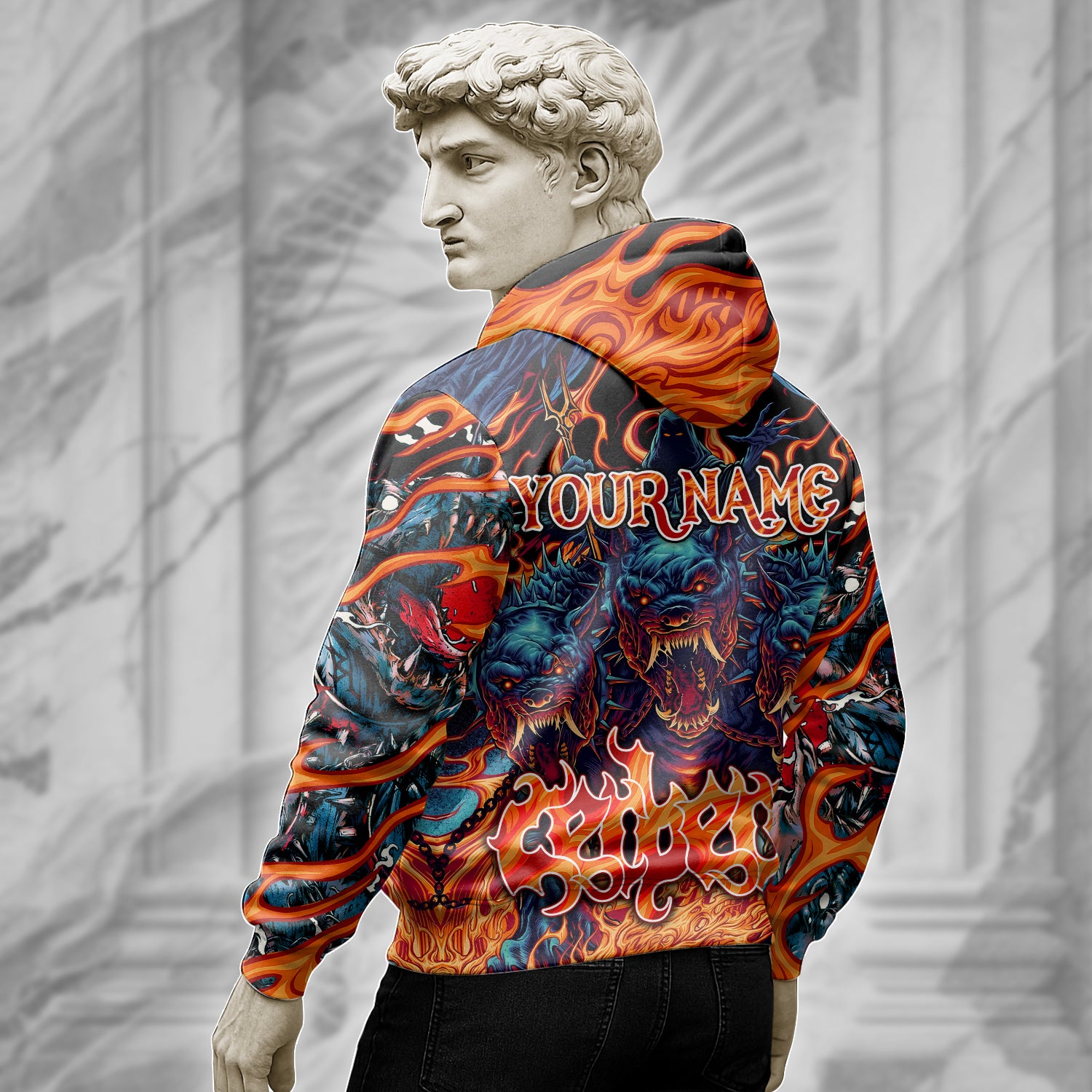Personalised Cerberus Flame Design Halloween Vibes Hoodie - TH02