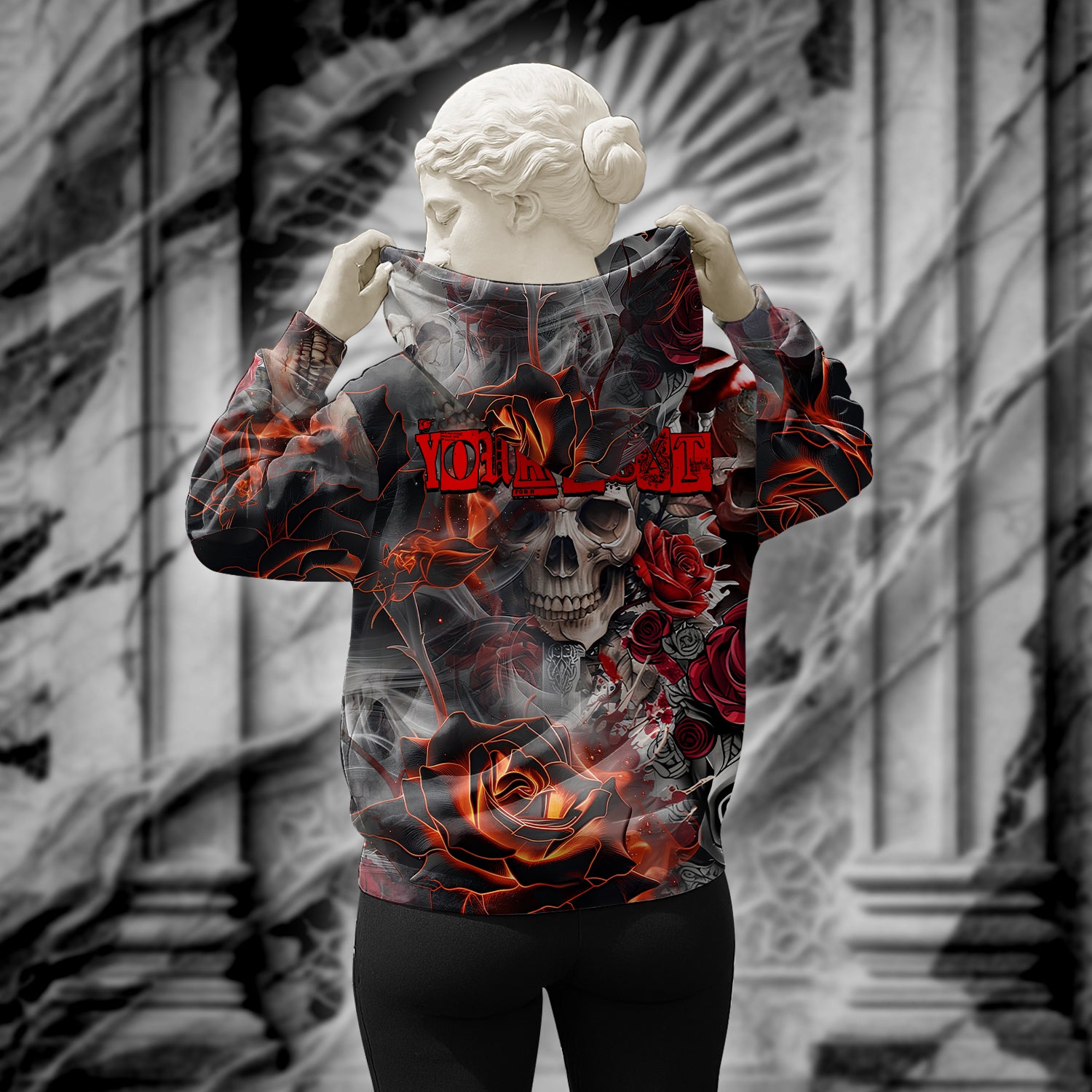Personalised Rose Flames Of Hell Design Halloween Vibes Hoodie - TH02