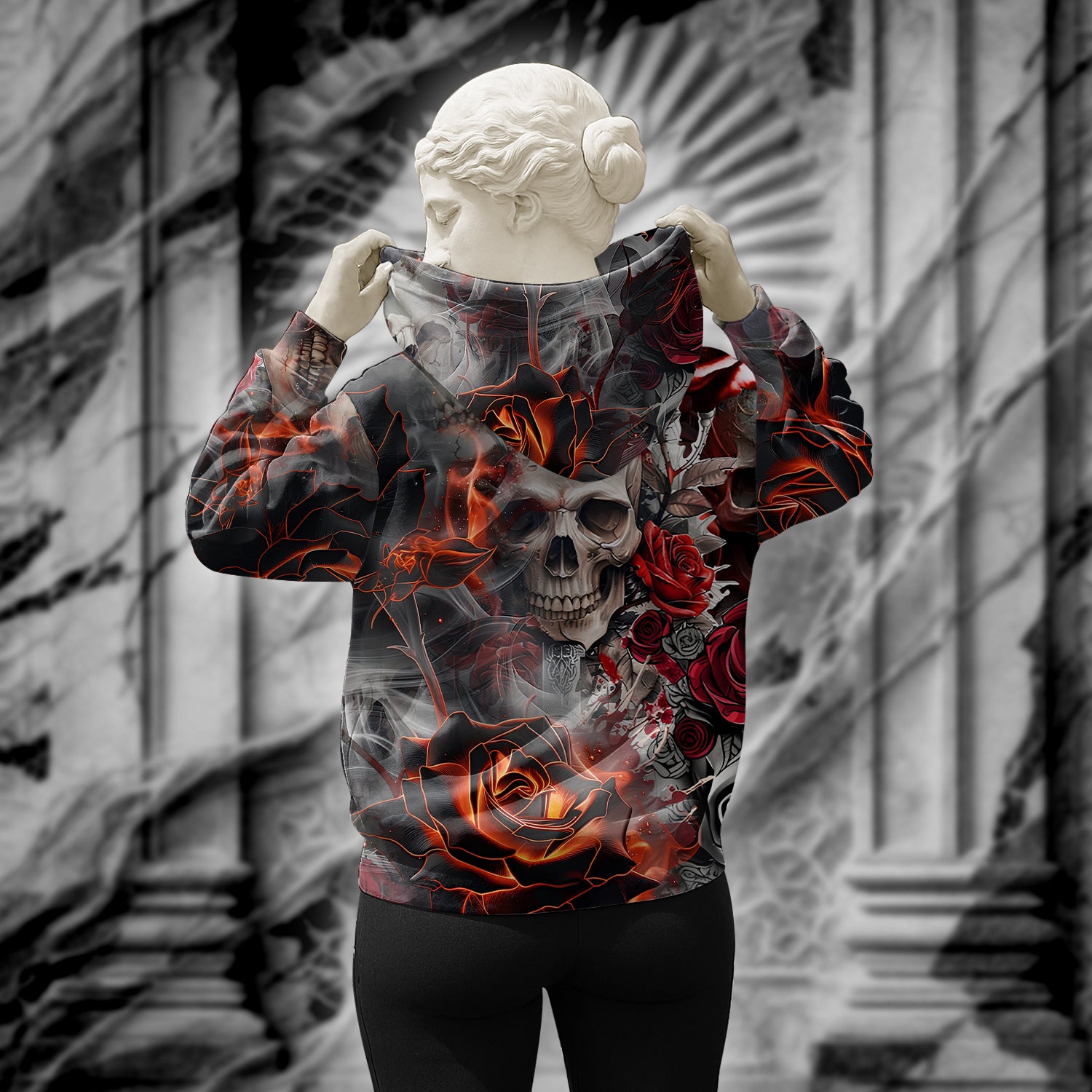 Rose Flames Of Hell Design Halloween Vibes Hoodie - TH02