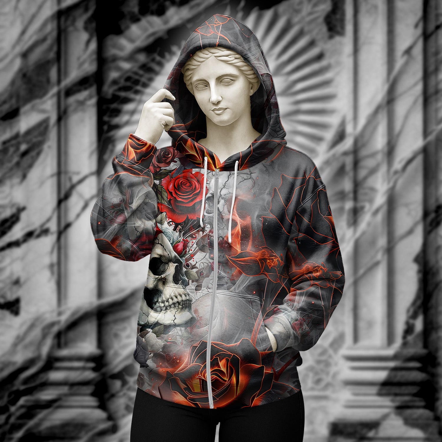 Personalised Rose Flames Of Hell Design Halloween Vibes Hoodie - TH02