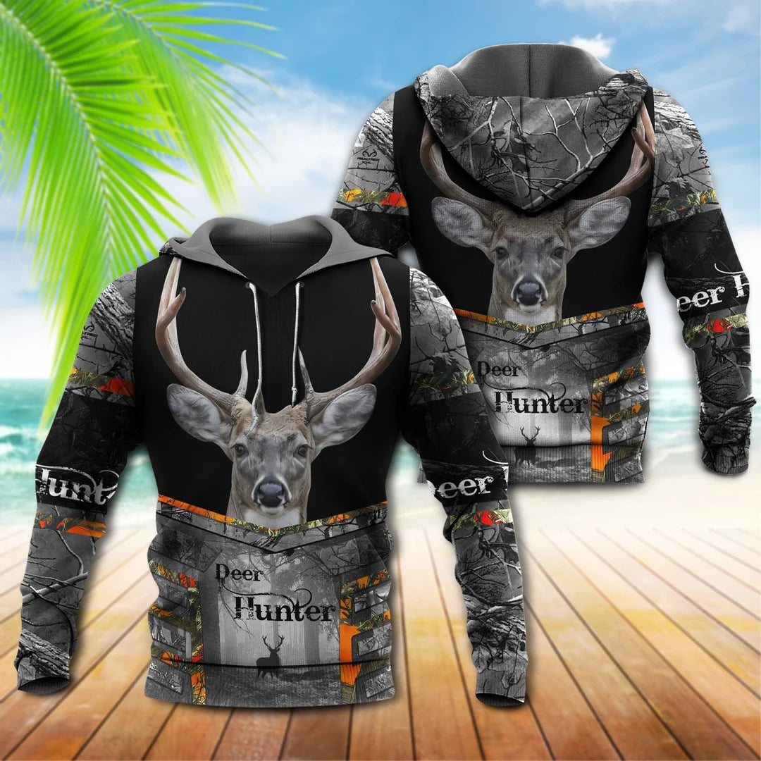 Hunting Deer Hunting Black And Gray Hoodie Unisex