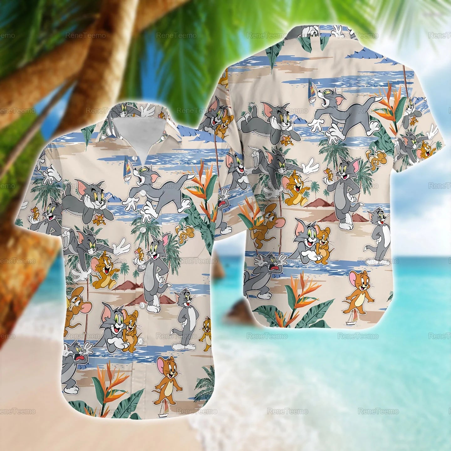 Tom & Jerry Playing In The Beach Hawaiian Shirt For Men/Women