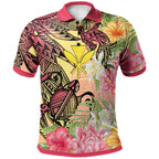 Kanaka Maoli Polo Shirt - Flowers Tropical With Sea Animals - AL01