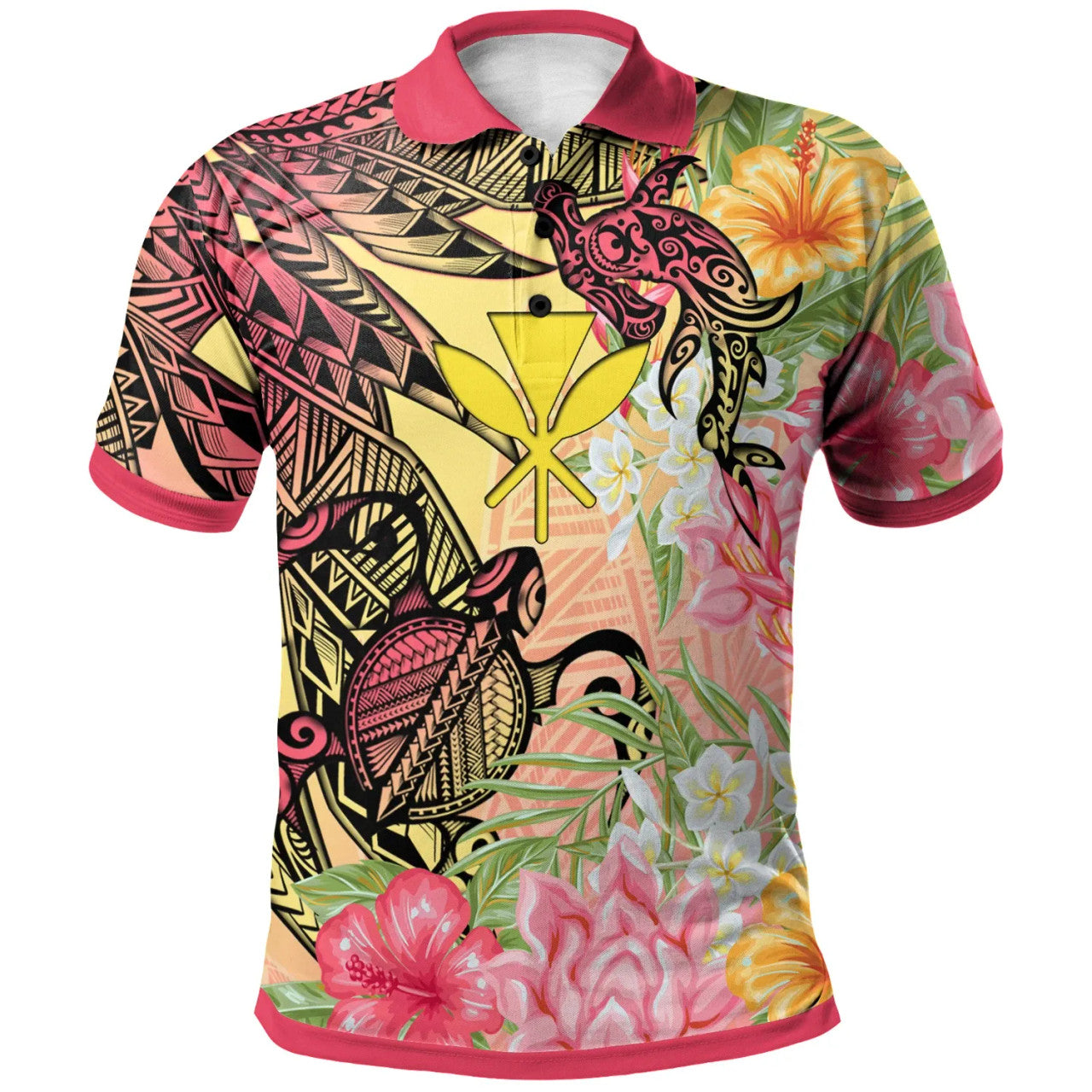 Kanaka Maoli Polo Shirt - Flowers Tropical With Sea Animals - AL01