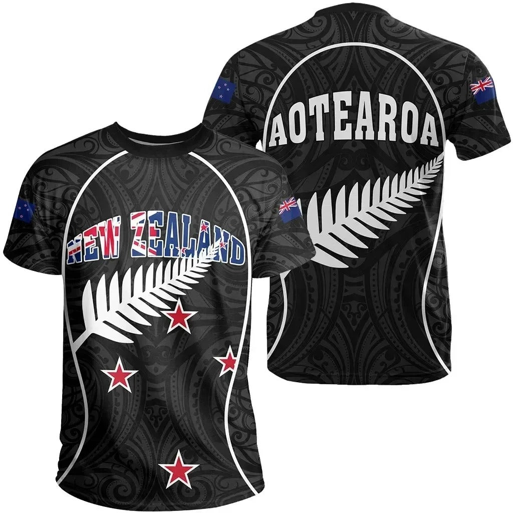 New Zealand Aotearoa Maori Pattern Fern With Black Color T-Shirt For Men/Women