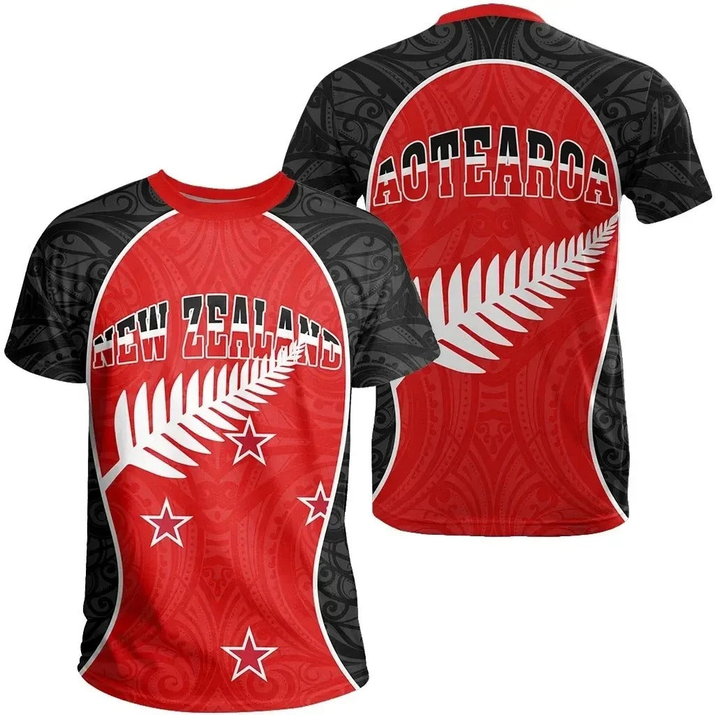 New Zealand Aotearoa Maori Pattern Fern With Black And Red Color T-Shirt For Men/Women