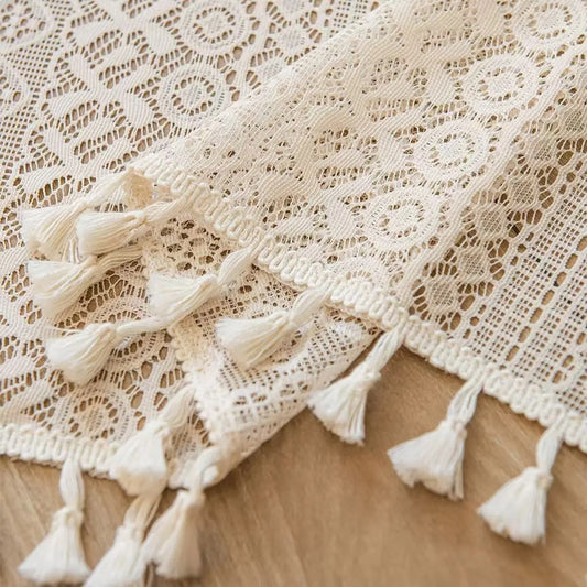 Vintage Lace Window Panel with Tassels