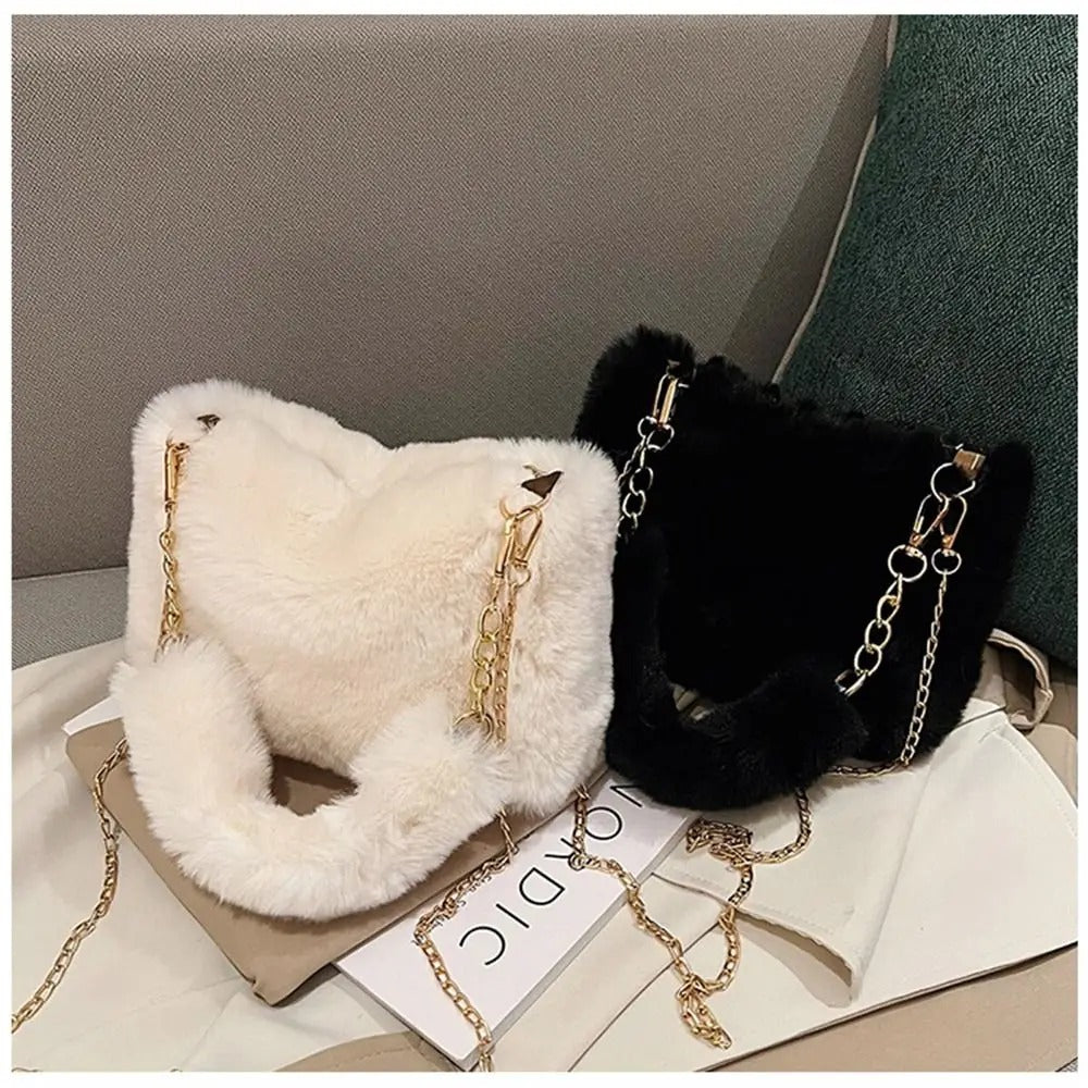 SnowGlow Plush Chain Underarm Bag