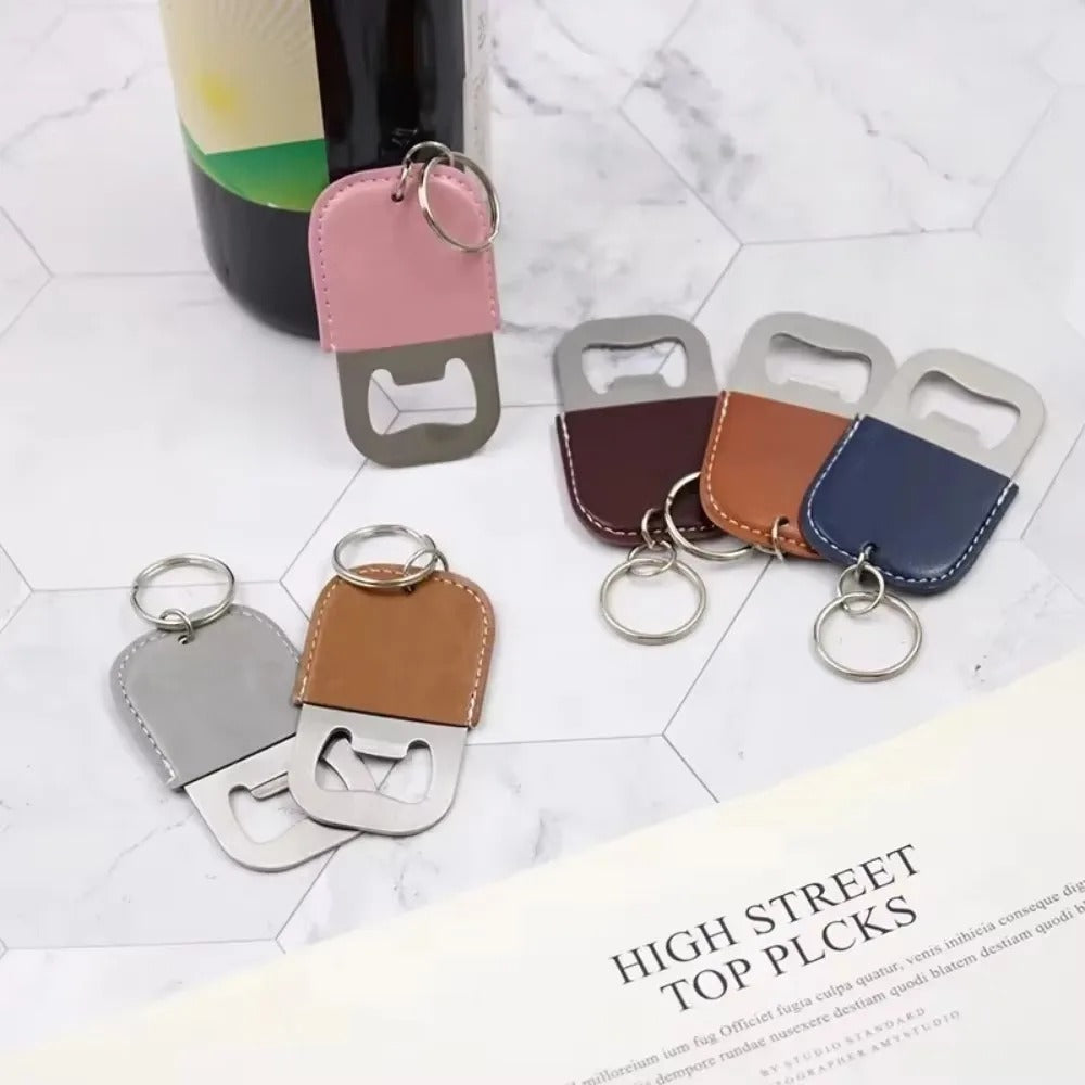 Leather Keychain with Metal Bottle Opener –  Keyring Gift