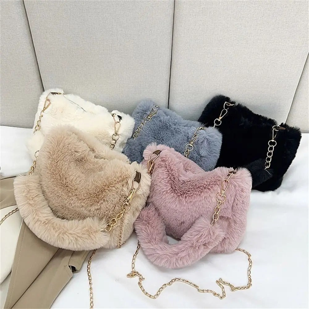 SnowGlow Plush Chain Underarm Bag