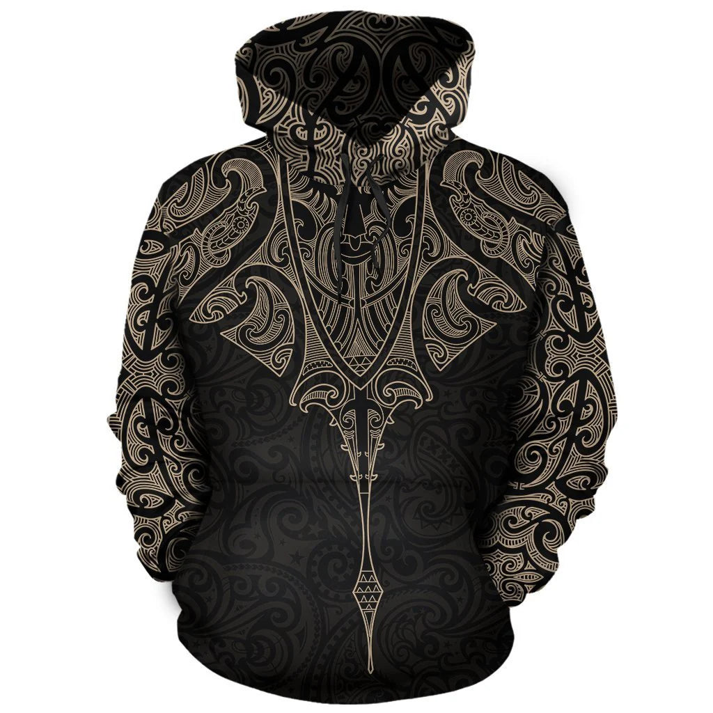 New Zealand Manta Maori Tattoo Ta Moko Gold Hoodie Unisex