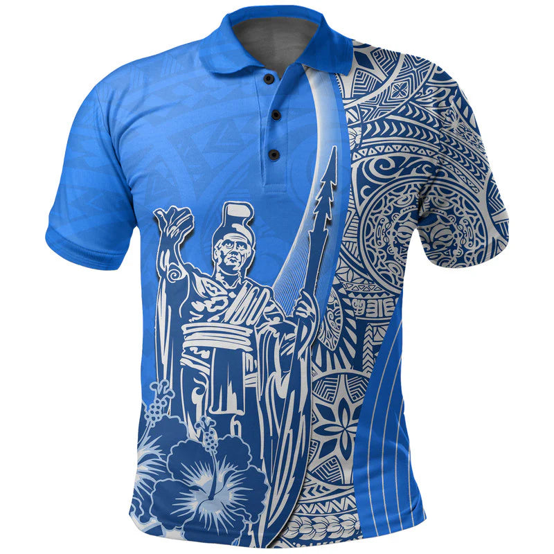 Hawaii King Kamehameha Polynesian Pattern Blue Style Polo Shirt Unisex