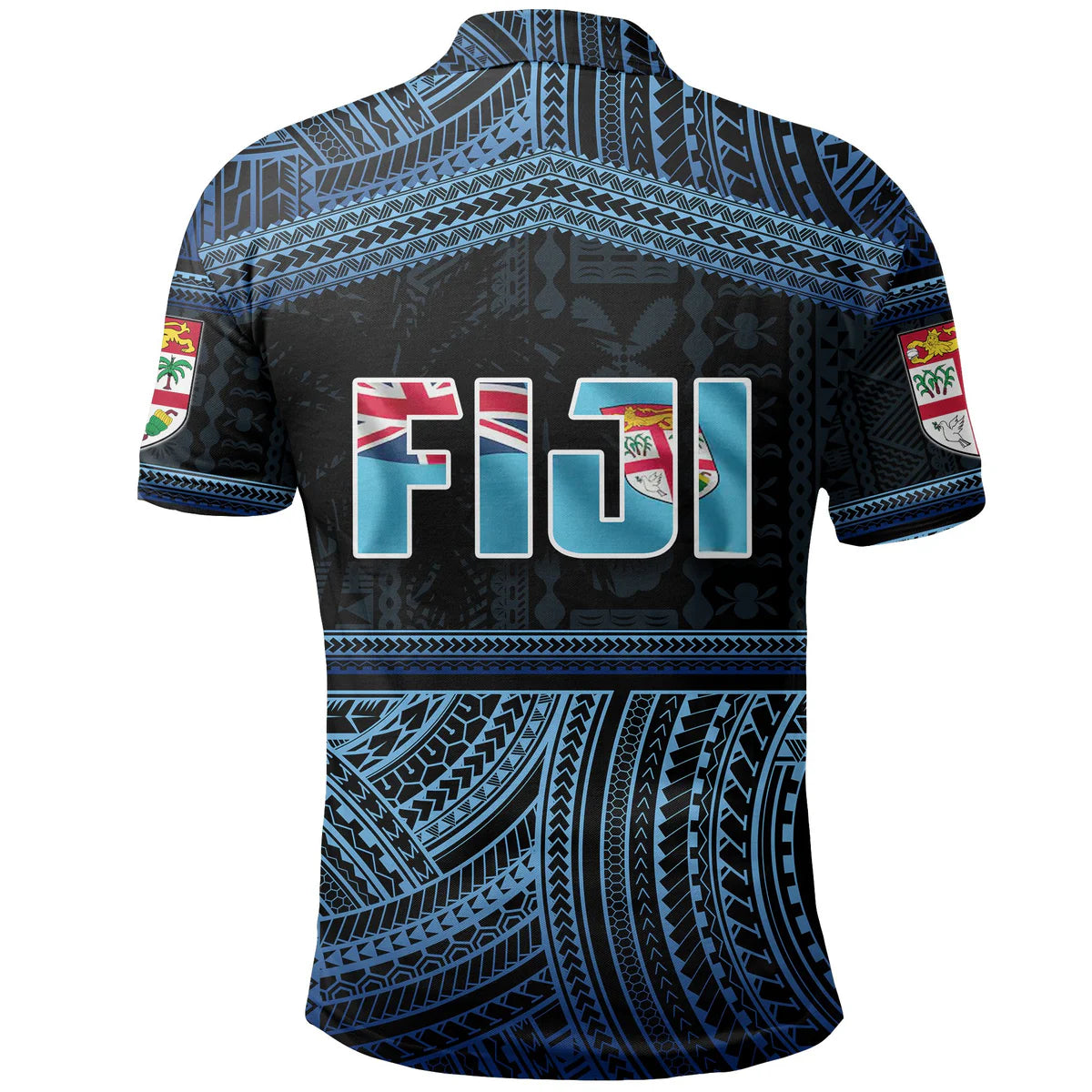 Fiji Rugby Polynesian Pattern With Blue Polo Shirt Unisex