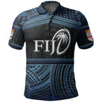 Fiji Rugby Polynesian Pattern With Blue Polo Shirt Unisex