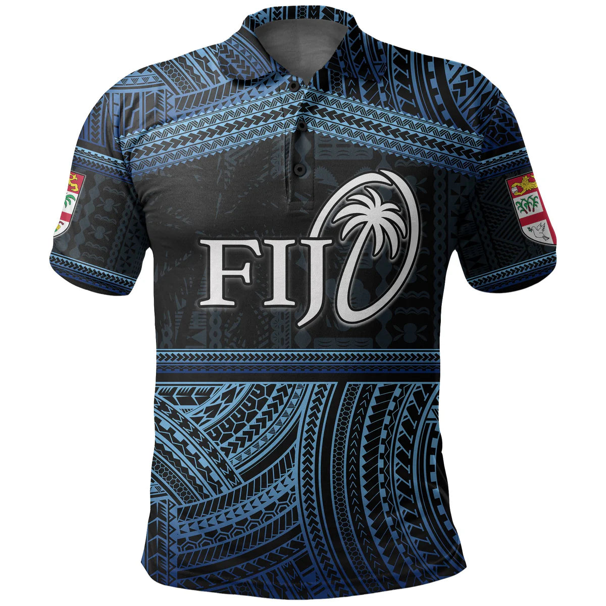Fiji Rugby Polynesian Pattern With Blue Polo Shirt Unisex