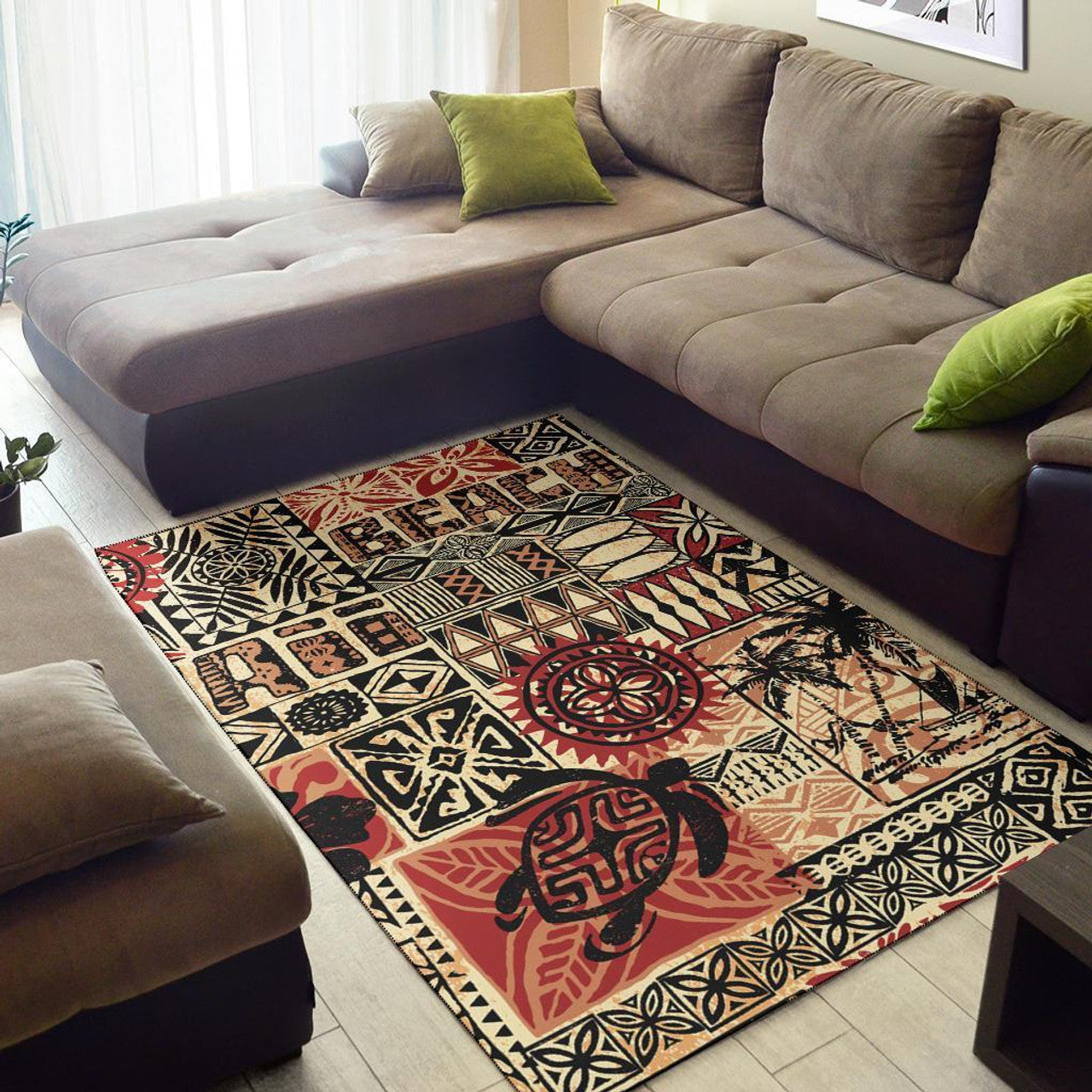 Hawaii Polynesian Hawaiian Style Tribal Fabric Patchwork Area Rug