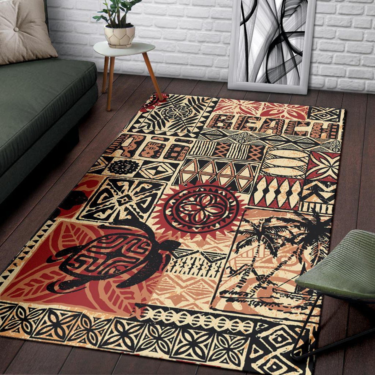 Hawaii Polynesian Hawaiian Style Tribal Fabric Patchwork Area Rug