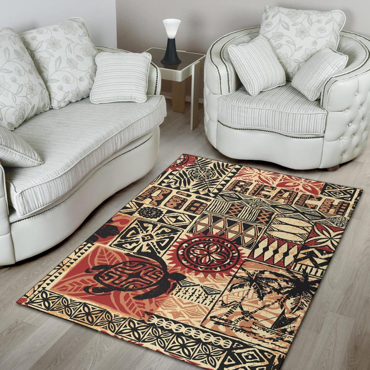 Hawaii Polynesian Hawaiian Style Tribal Fabric Patchwork Area Rug