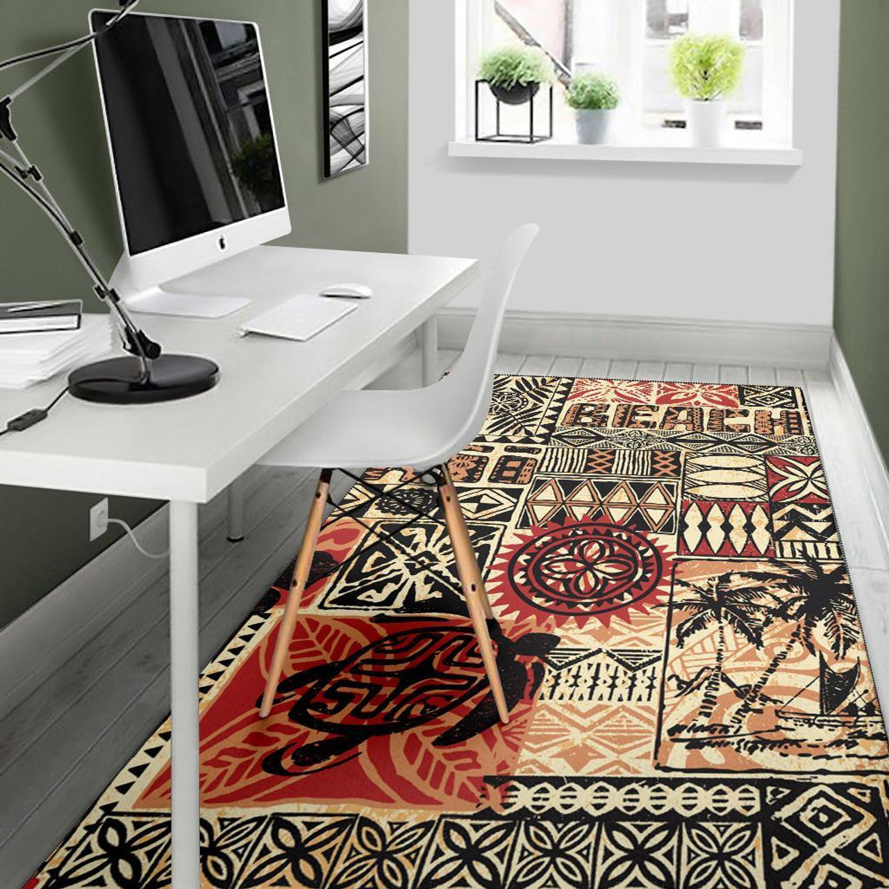 Hawaii Polynesian Hawaiian Style Tribal Fabric Patchwork Area Rug