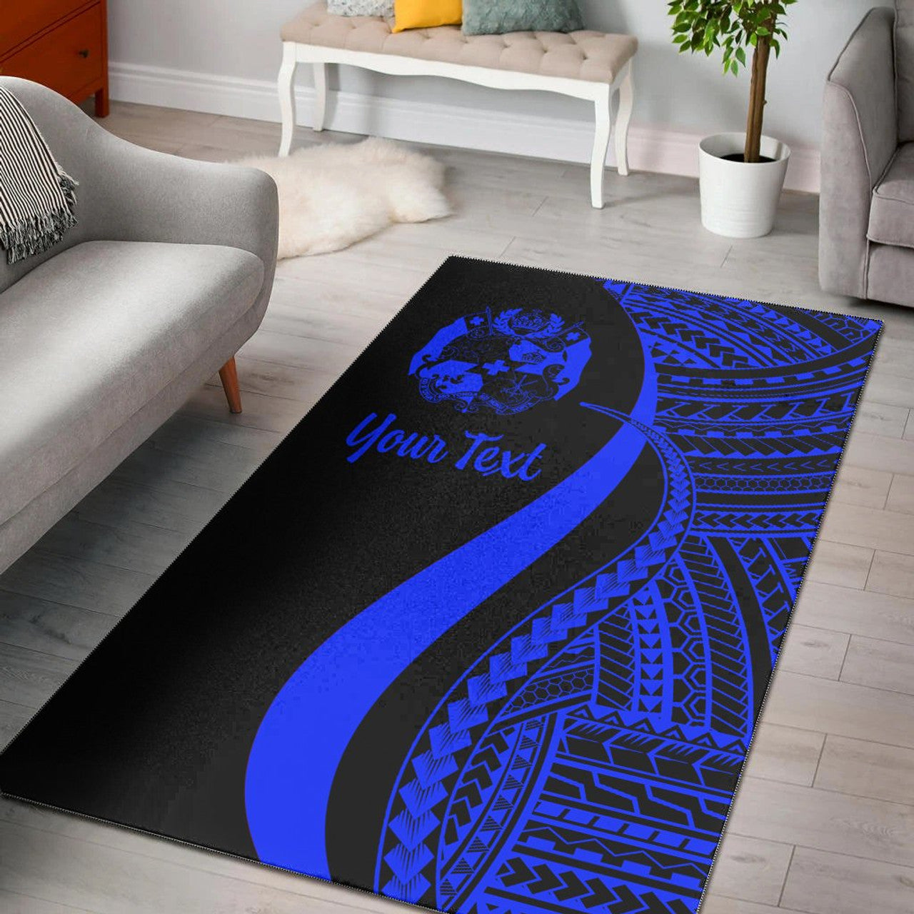 Personalised - Tonga Blue Polynesian Tentacle Tribal Pattern Area Rug