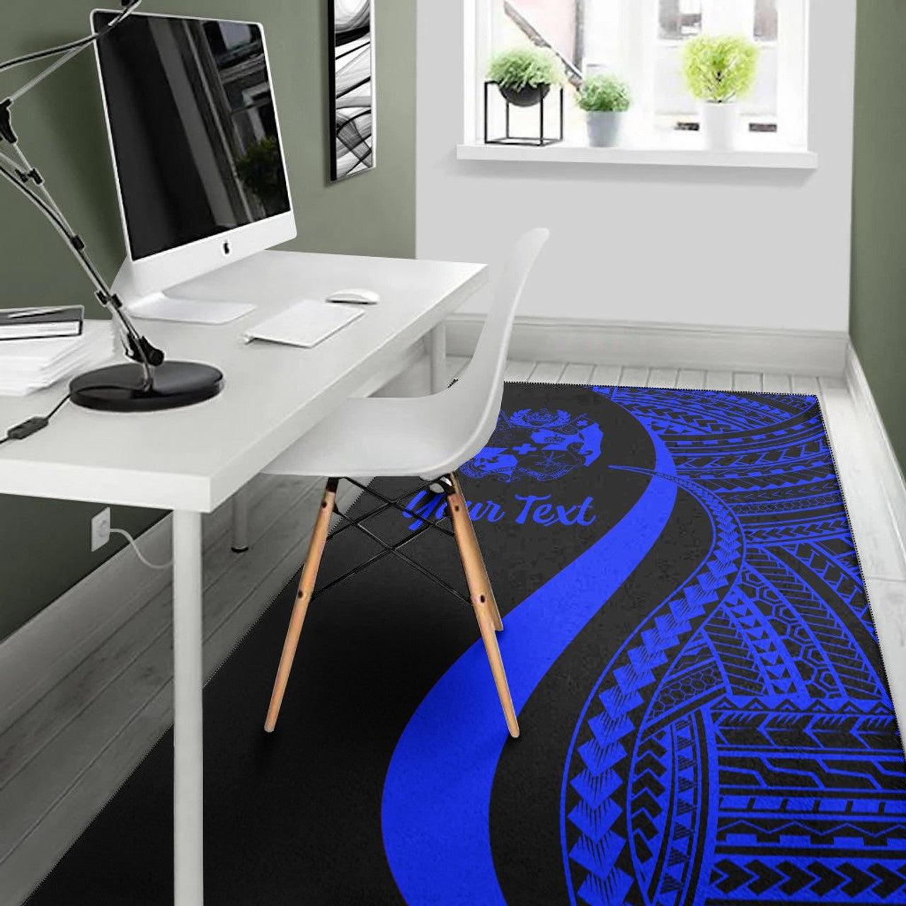 Personalised - Tonga Blue Polynesian Tentacle Tribal Pattern Area Rug
