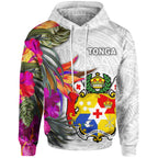 Tonga Hibiscus Polynesian White Pattern Hoodie Unisex
