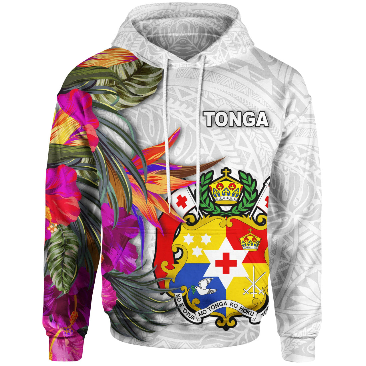 Tonga Hibiscus Polynesian White Pattern Hoodie Unisex