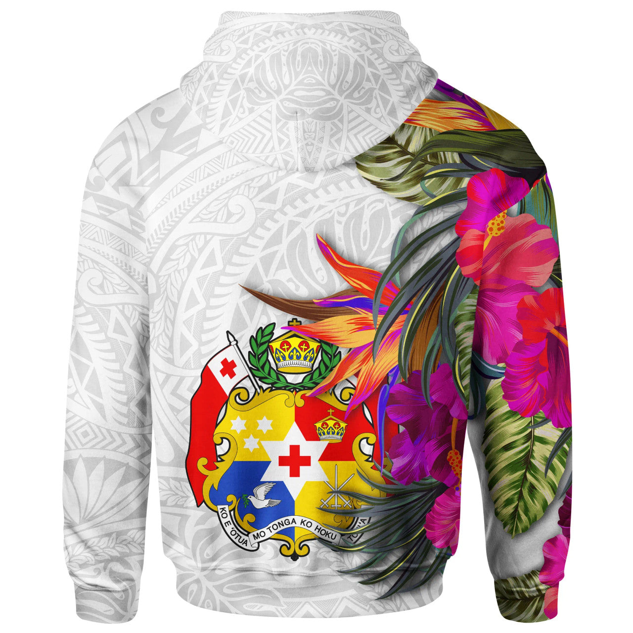 Tonga Hibiscus Polynesian White Pattern Hoodie Unisex