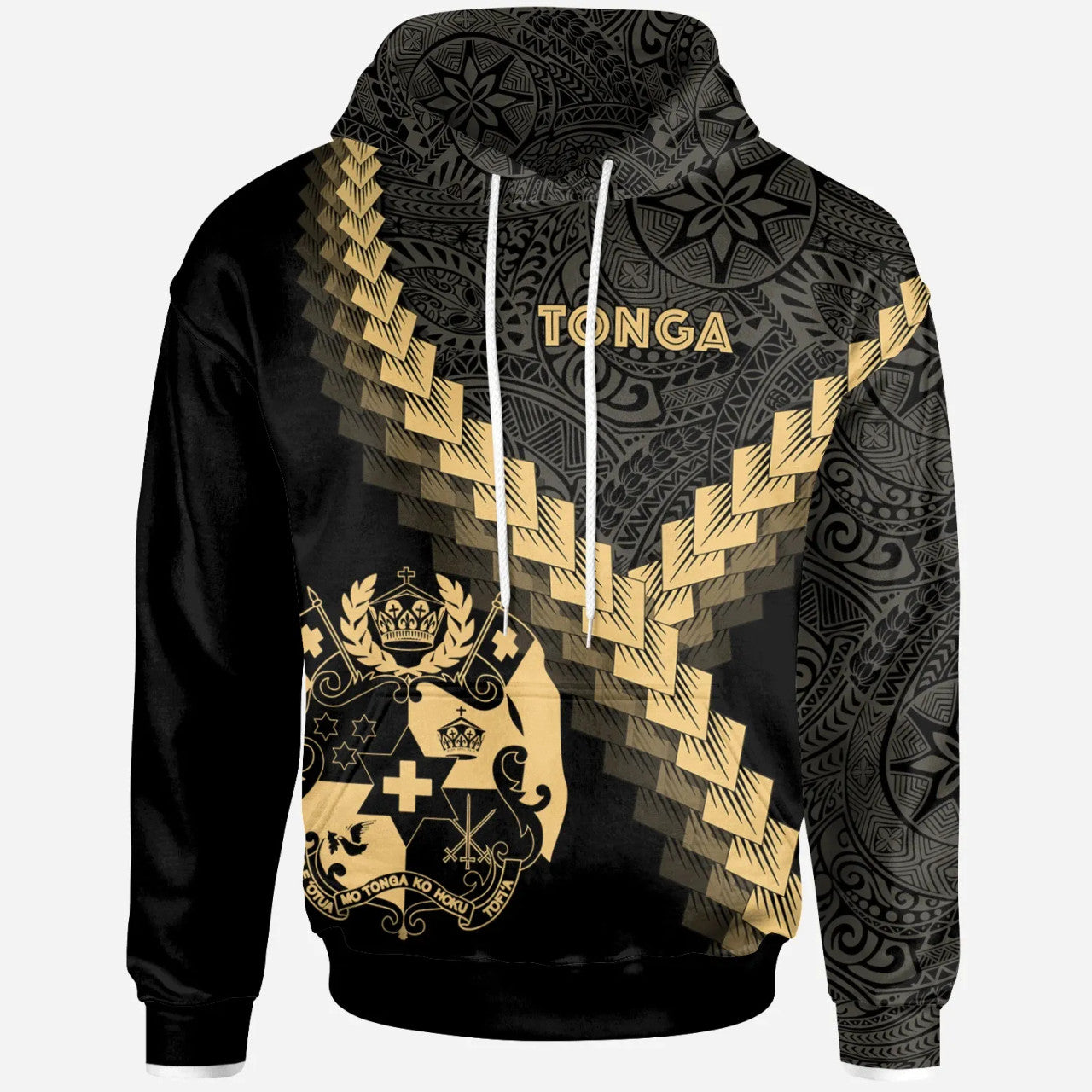 Tonga Coat Of Arms With Polynesian Tattoo Gold Hoodie Unisex