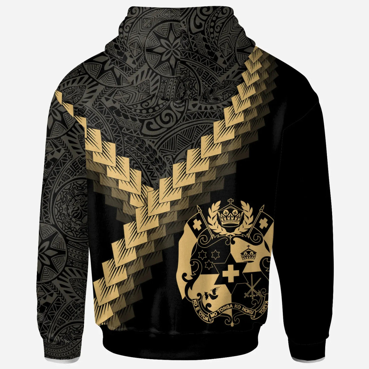 Tonga Coat Of Arms With Polynesian Tattoo Gold Hoodie Unisex