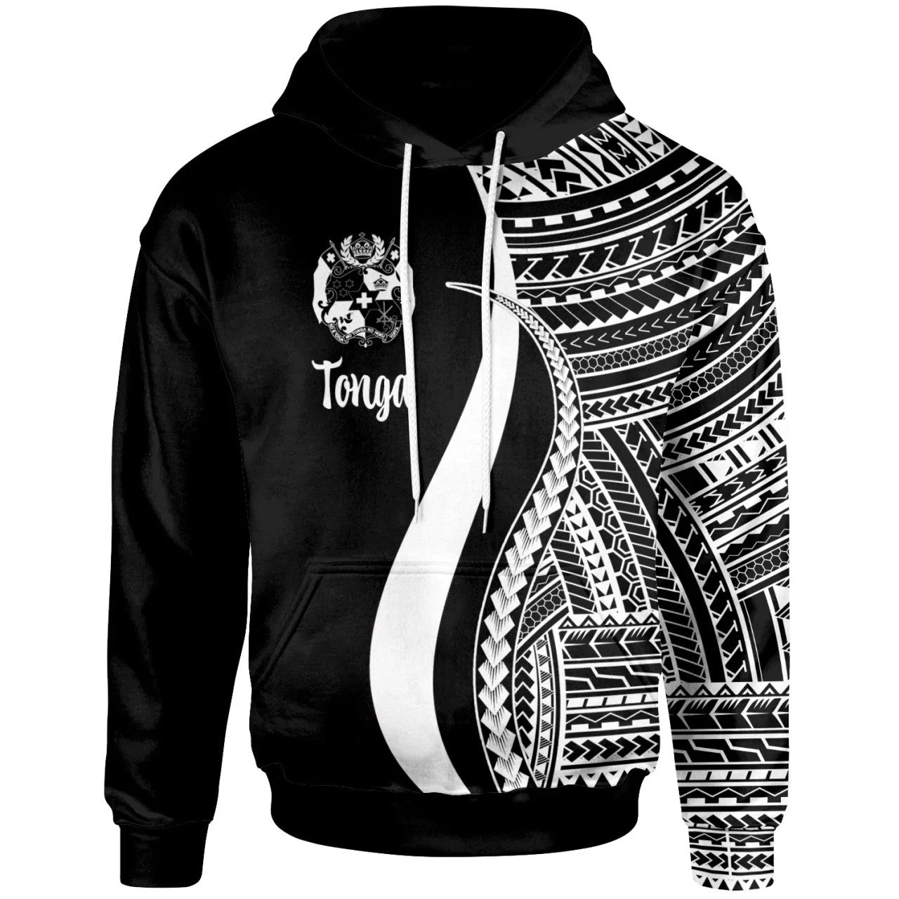 Tonga White Tentacle Tribal Pattern Hoodie Unisex