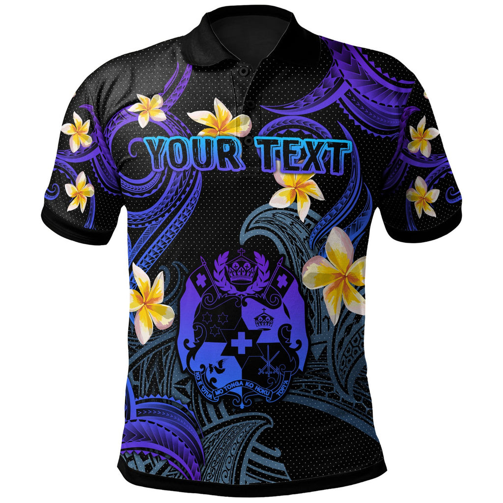 Tonga Polo Shirt - Custom Personalised Polynesian Waves with Plumeria Flowers - AL01