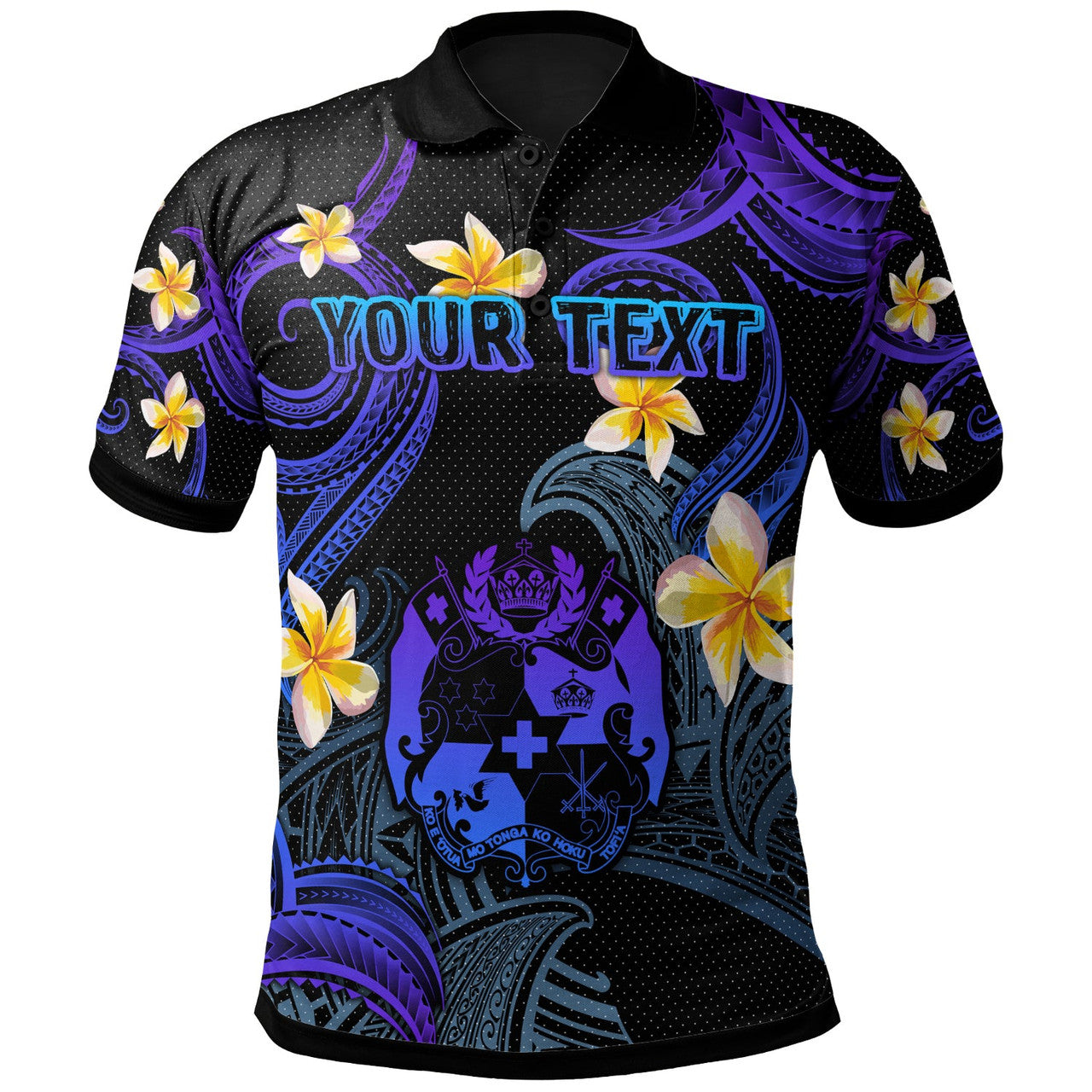 Tonga Polo Shirt - Custom Personalised Polynesian Waves with Plumeria Flowers - AL01