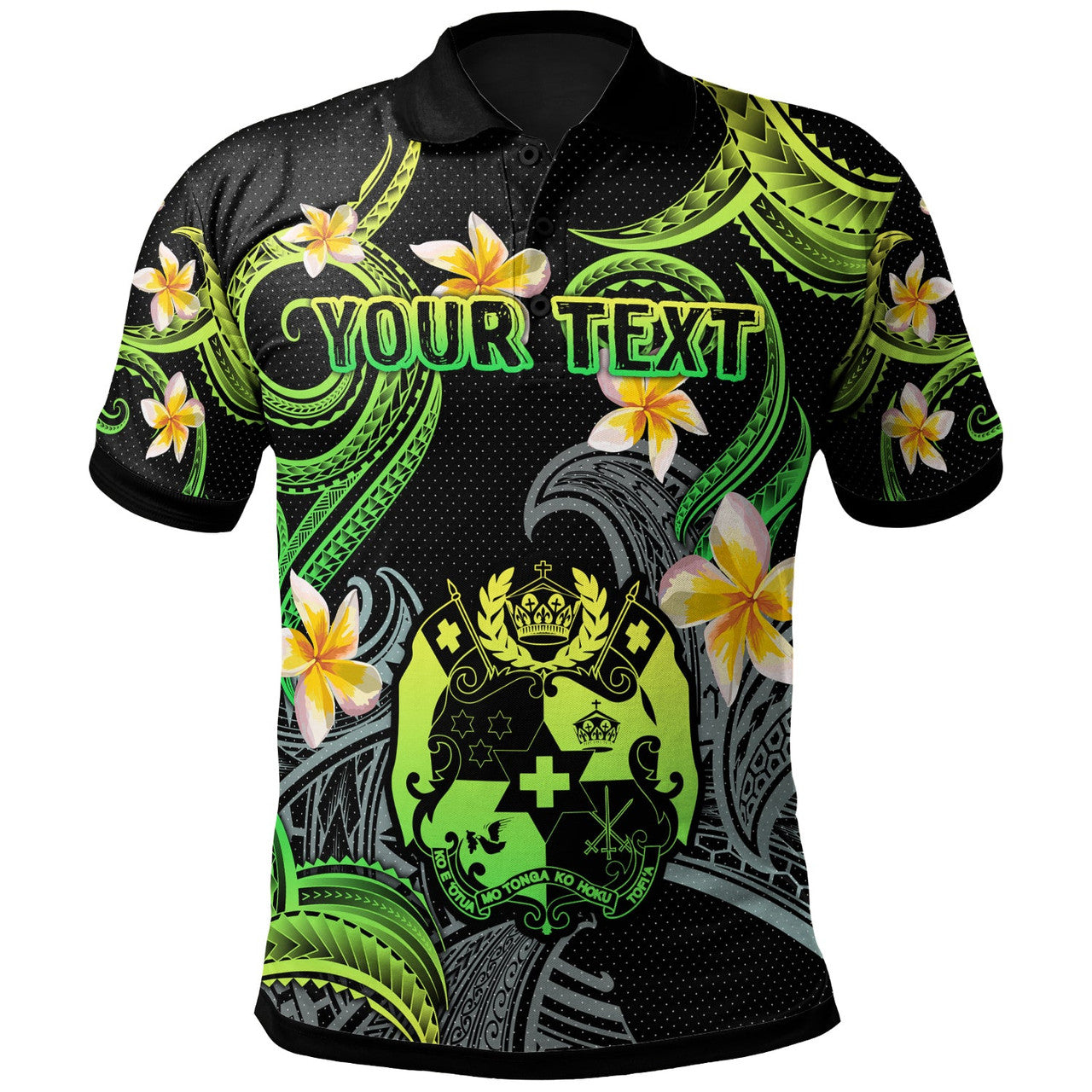 Tonga Polo Shirt - Custom Personalised Polynesian Waves with Plumeria Flowers - AL01