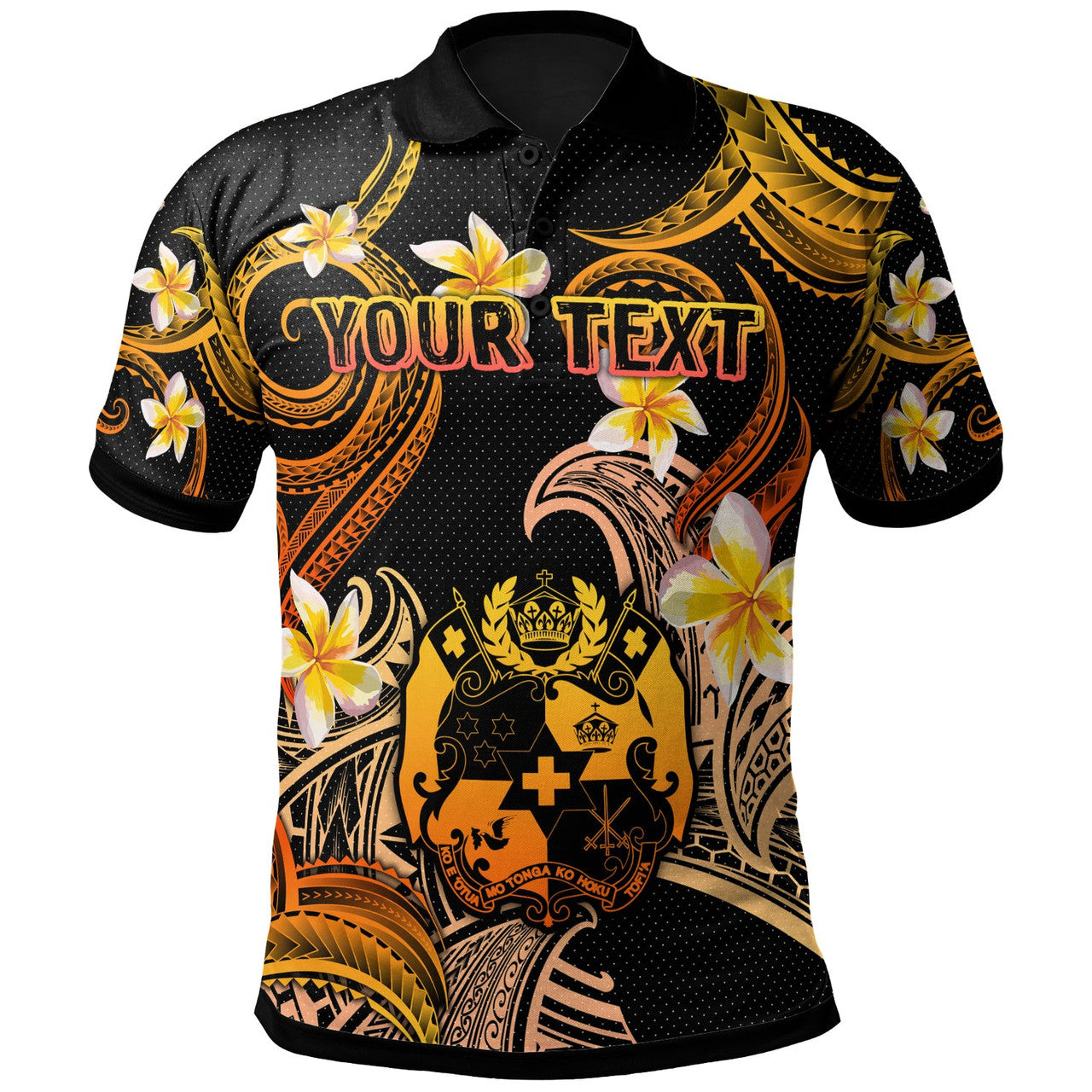Tonga Polo Shirt - Custom Personalised Polynesian Waves with Plumeria Flowers - AL01
