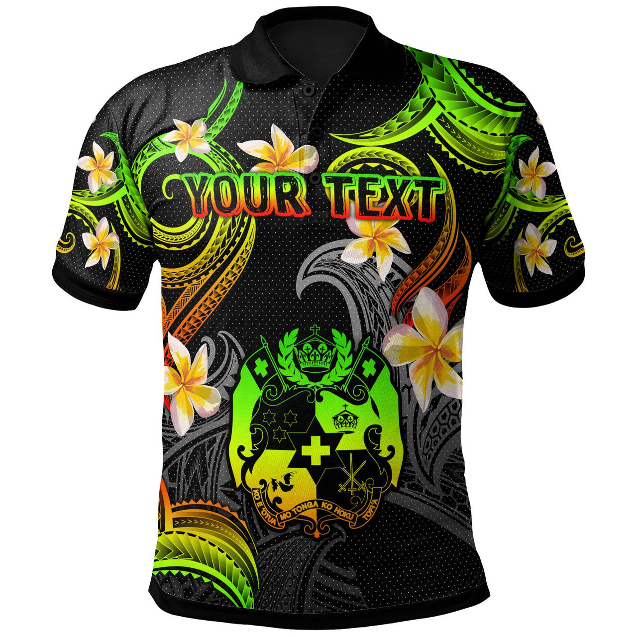 Tonga Polo Shirt - Custom Personalised Polynesian Waves with Plumeria Flowers - AL01