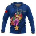 Tonga Polynesian Floral With Seal Blue Hoodie Unisex