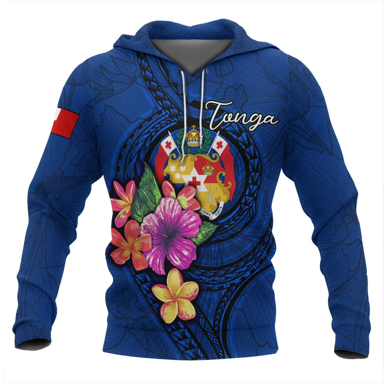Tonga Polynesian Floral With Seal Blue Hoodie Unisex