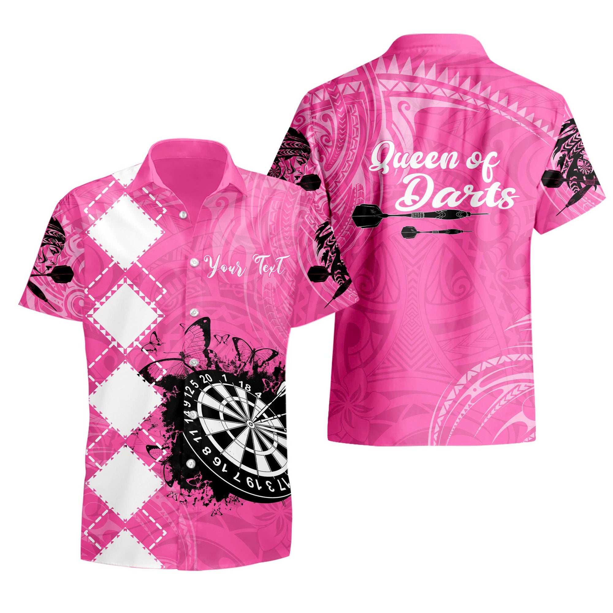 Personalized - Polynesian Queen Of Darts Hawaiian Shirt With Pink Color For Men/Women - TH02