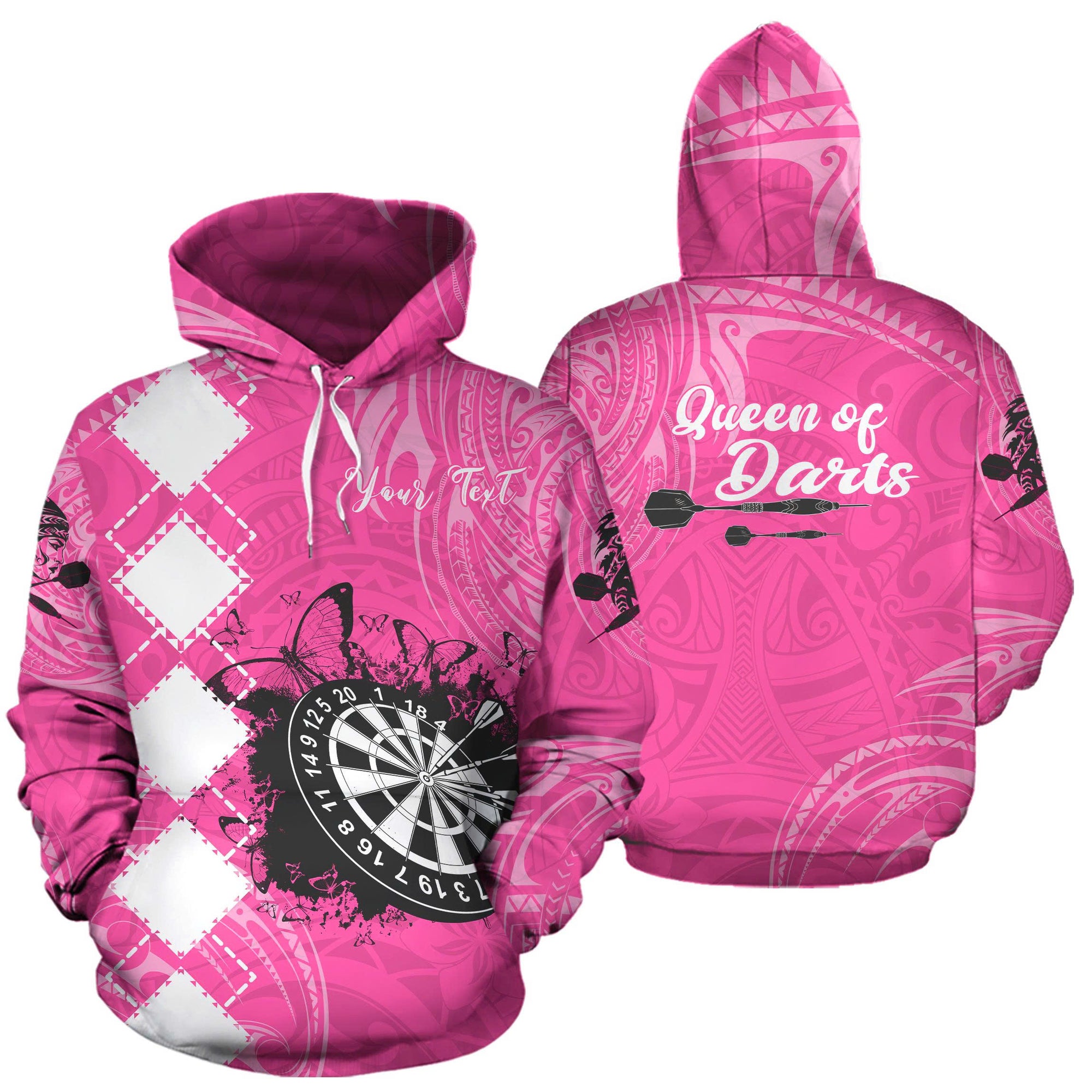Personalized - Polynesian Queen Of Darts Hoodie With Pink Color for Men/Women - TH02