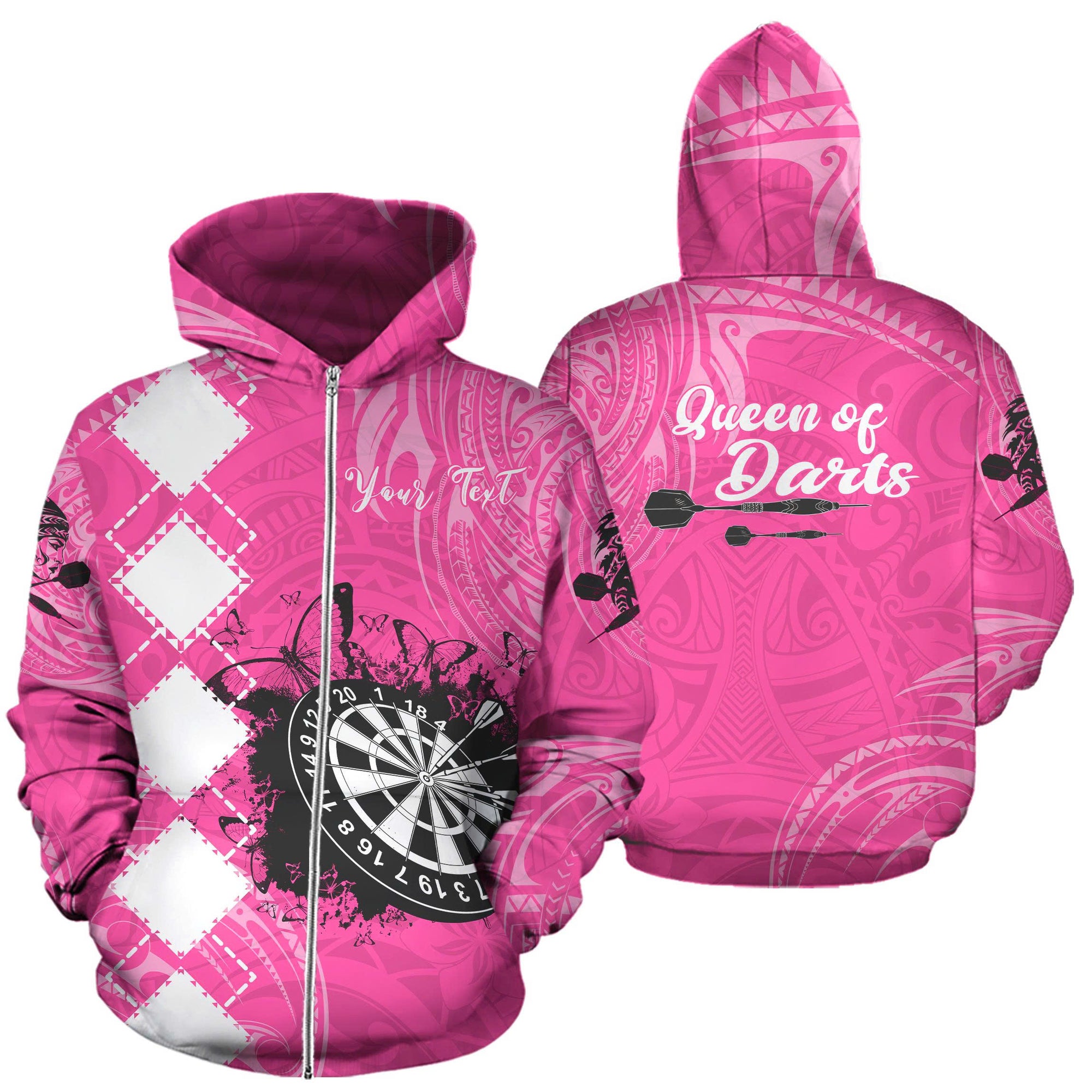 Personalized - Polynesian Queen Of Darts Hoodie With Pink Color for Men/Women - TH02