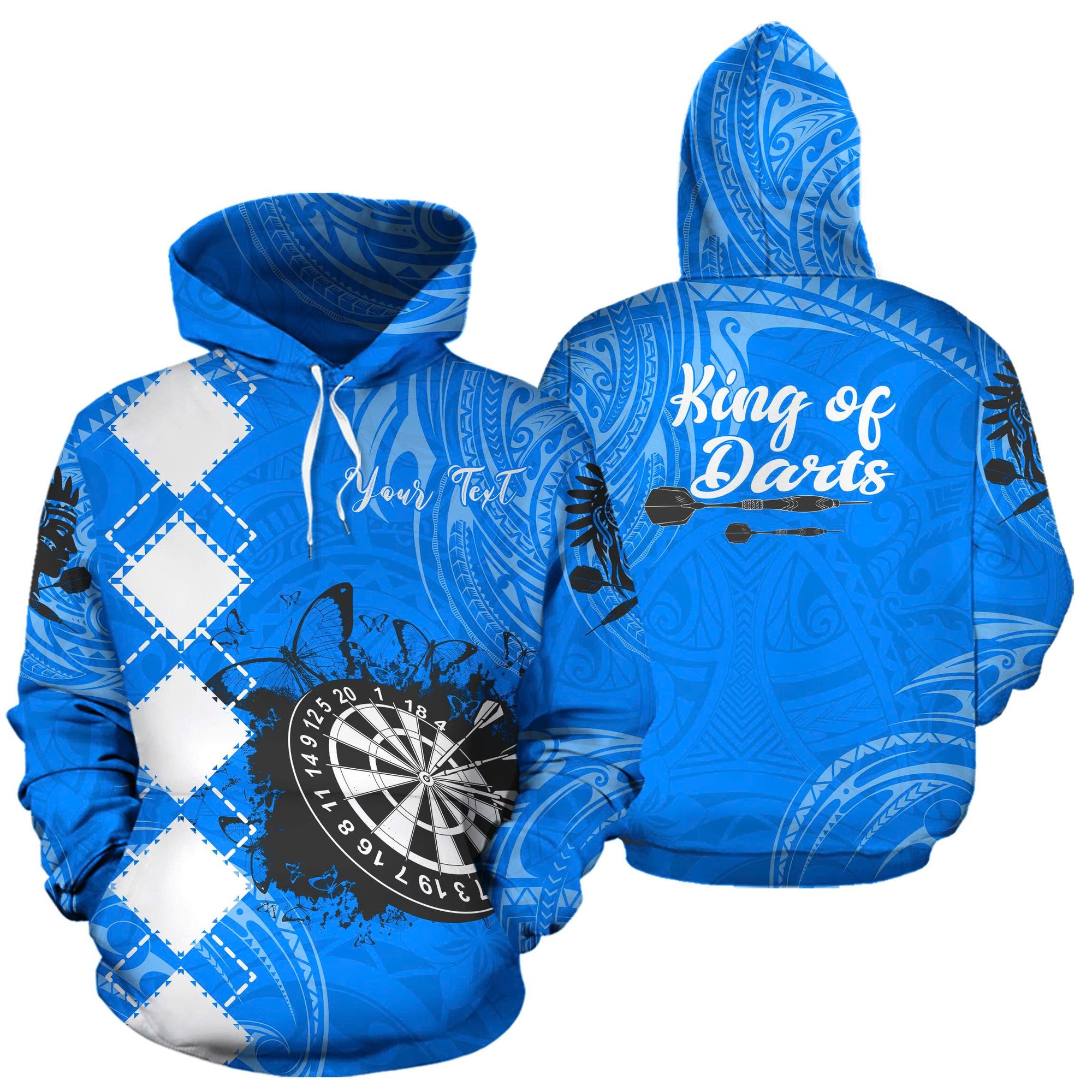 Personalized - Polynesian King Of Darts Hoodie With Blue Color for Men/Women - TH02